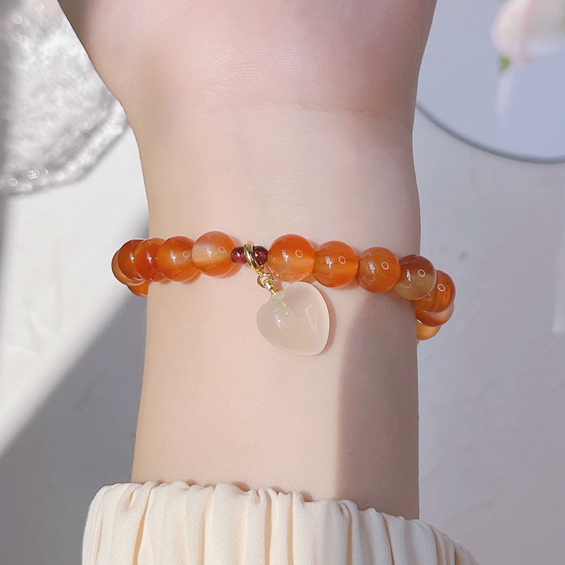 [Hàng Mới] Vòng Tay Mã Não Đỏ Thiết Kế Đơn Giản Phong Cách Retro