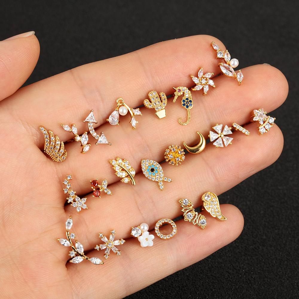 Khuyên tai thép không gỉ hình ngôi sao mặt trăng cây xương rồng cá tính