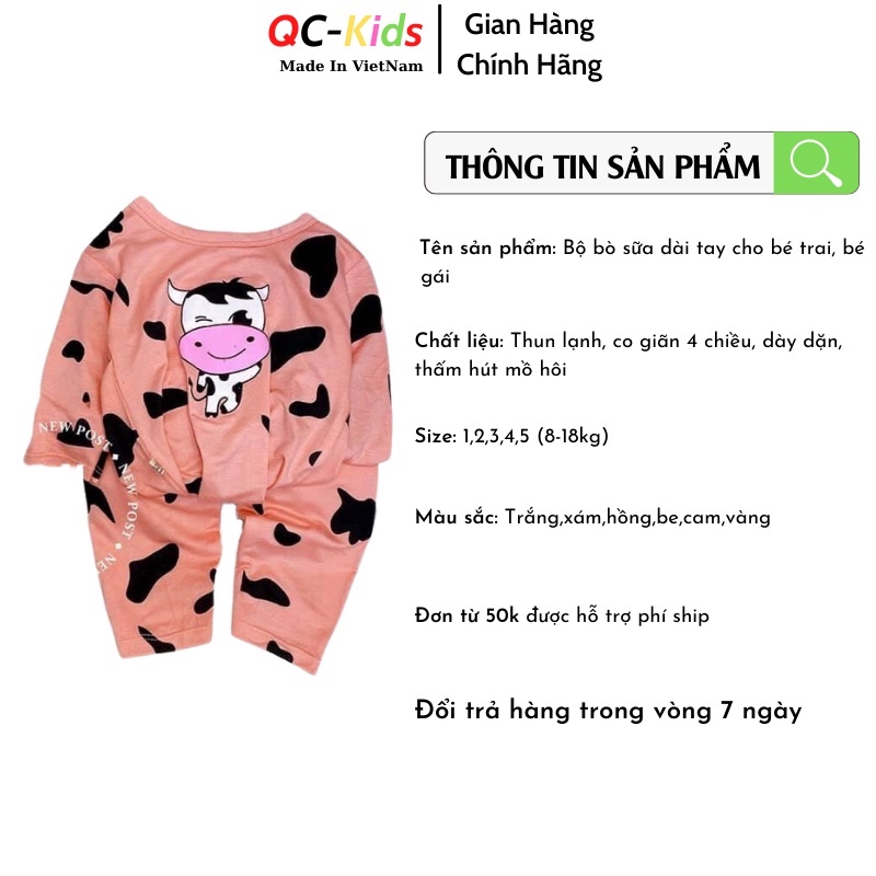 Quần áo trẻ em thu đông 8 đến 18kg, quần áo bé trai, bé gái hình bò sữa chất thun lạnh QC-KIDS