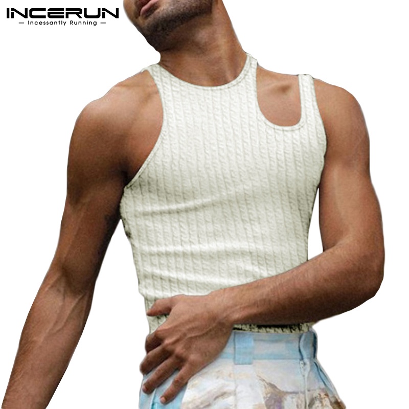 Áo ba lỗ INCERUN không tay dáng ôm thiết kế cổ tròn thời trang cho nam