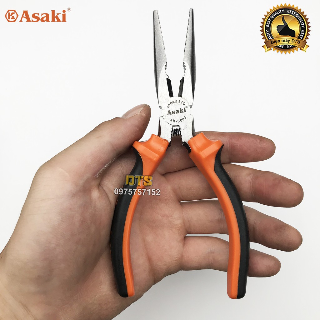 Bộ 2 kìm điện - kìm nhọn kiểu Mỹ Asaki A+cut Tech 6 inch/ 150mm, thép High Carbon độ cứng cao