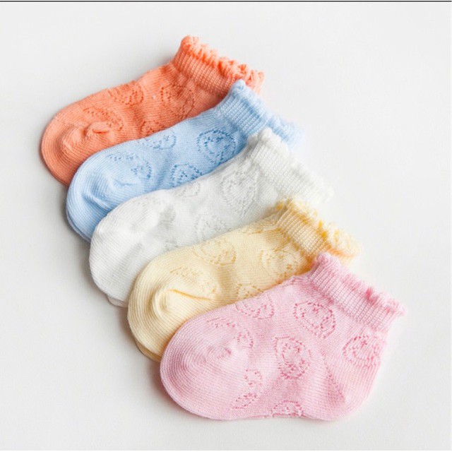 Set 5 đôi TẤT LƯỚI cotton xuất hàn mềm mịn , thoáng mát cho bé 0-3 tuổi -QATE0019