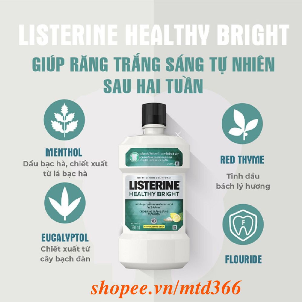 Nước Súc Miệng 250Ml Listerine Healthy Bright Làm Trắng Răng Thơm Miệng Chính Hãng.