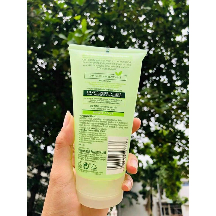Sữa Rửa Mặt Simple Kind To Skin Refreshing Facial Wask Gel-150ml | BigBuy360 - bigbuy360.vn