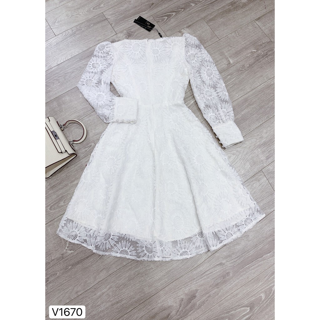 Váy xòe ren trắng cổ vuông V1670 - QUEEN SHOP DOLCE VIVA COLLECTION(ảnh người mẫu+ảnh trải sàn do shop tự chụp)