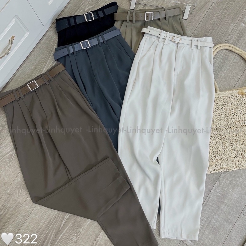 Quần tây dáng baggy ống đứng siêu tôn dáng, Quần công sở xinh kèm belt