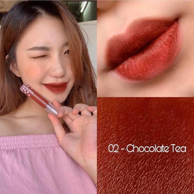 0Son Kem Lì Romand Milk Tea Velvet Tint màu 02 chocolate tea