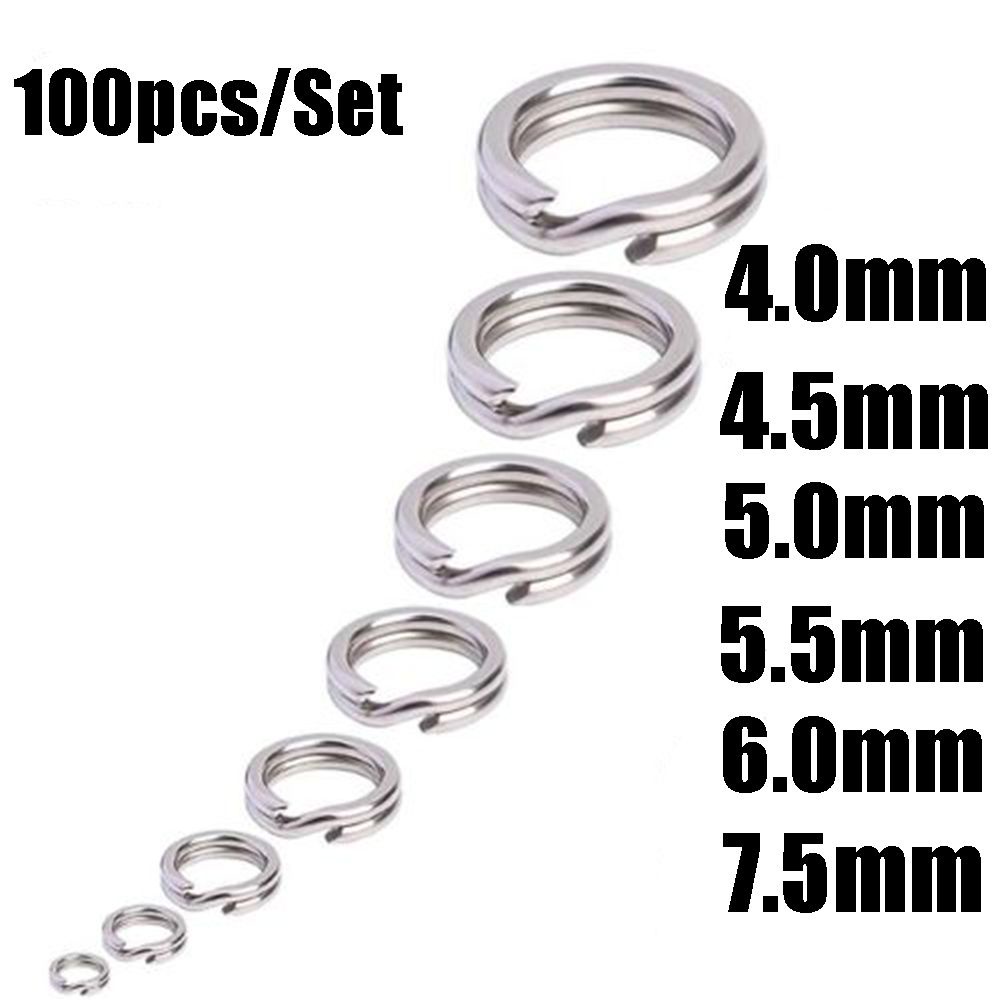 Set 100 khoen móc câu cá 3 khớp chuyên dụng bằng thép không gỉ chất lượng cao #-8#