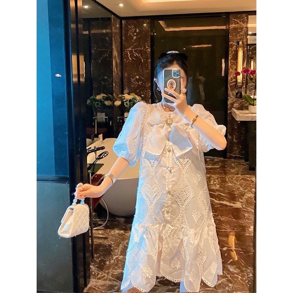 Đầm Suông Thô Cổ Tim Tay Bồng Chuẩn hàng loại 1 Tag mác như hình sàn