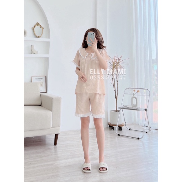 Đồ Bộ Bầu đùi mặc nhà đẹp mùa hè giá rẻ xinh xắn dễ thương .chất liệu đũi lạnh mềm mát.(Có thun chỉnh bụng)