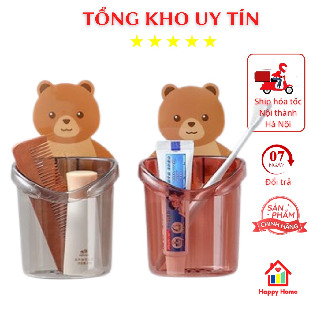 Cốc dán tường nhà tắm hình gấu nâu dễ thương, cốc đựng bàn chải đánh răng