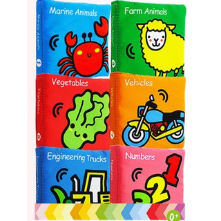Bộ 6 cuốn sách vải Lakarose chủ đề Marine animail, Farm animal, Vegetables, Vehicles, Engineering Trucks, Numbers