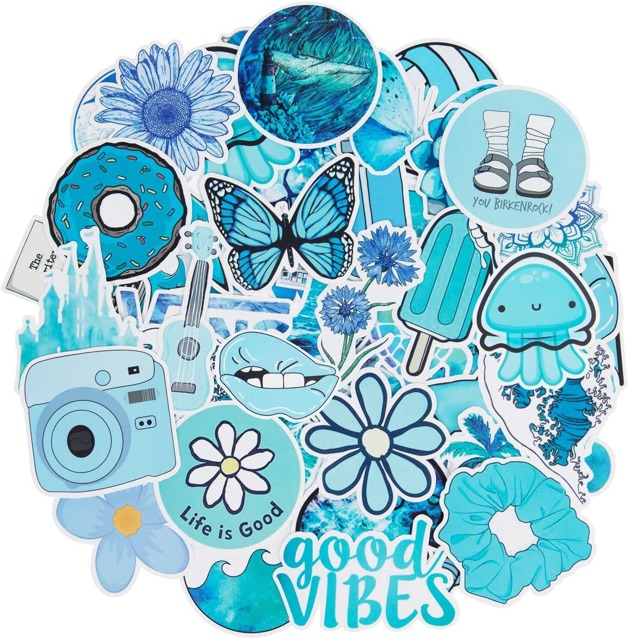 Set 30-50 sticker màu xanh da trời ép lụa / hình dán chủ đề màu xanh da trời