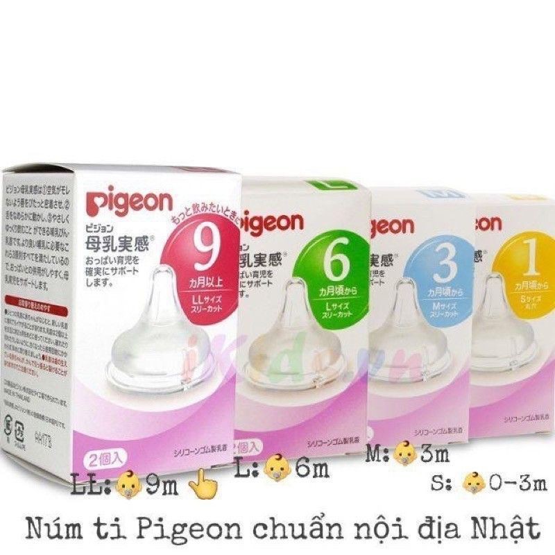 Núm Ti Bình Sữa Pigeon Silicon Chuẩn Nội Địa Nhật Cổ Rộng Siêu Mềm Mô Phỏng Bầu Ti Mẹ (1 Chiếc)