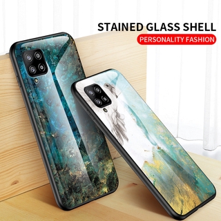 Ốp điện thoại kính cứng in đá cẩm thạch viền silicon mềm chống sốc cho Samsung Galaxy A12 5G