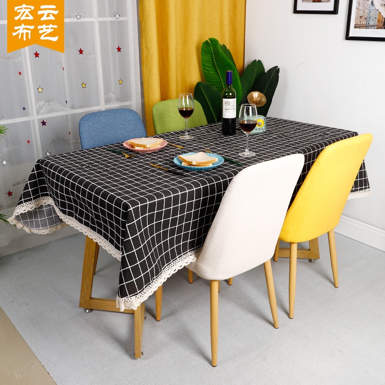 Khăn Trải Bàn Bằng cotton Họa Tiết Sọc Caro Đơn Giản