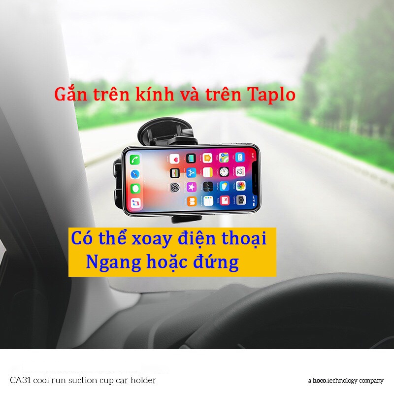 Giá đỡ điện thoại trên ô tô xe hơi Hoco CA31 gắn taplo hoặc gắn kính lái có thể điều chỉnh lên xuống quay trái và phải.