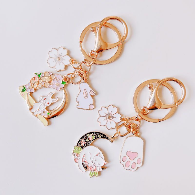 Móc Khóa Họa Tiết Hoạt Hình Thỏ Mèo Mặt Trăng Đáng Yêu