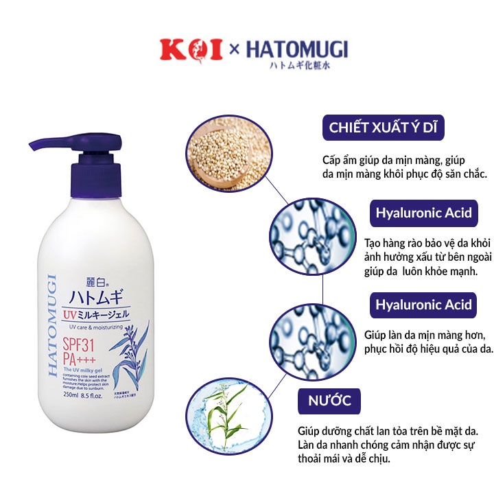 Sữa dưỡng thể chống nắng Hatomugi UV Milk Gel SPF31 PA+++ SPF50+