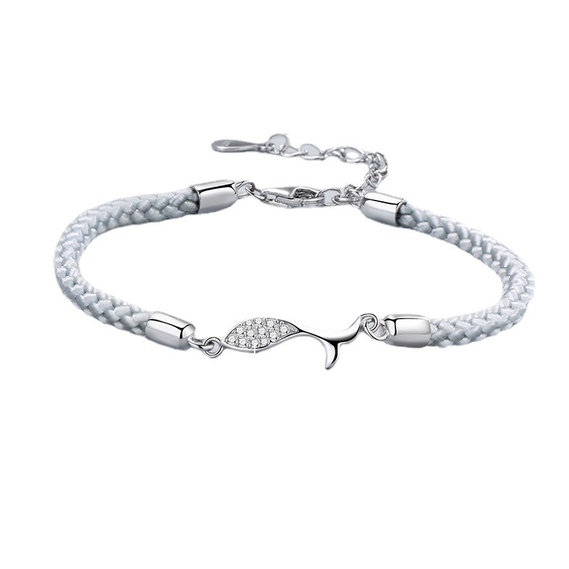 Vòng Tay Dây Bện Mạ Bạc Đính Đá Zircon Phong Cách Trung Hoa Cho Cặp Đôi