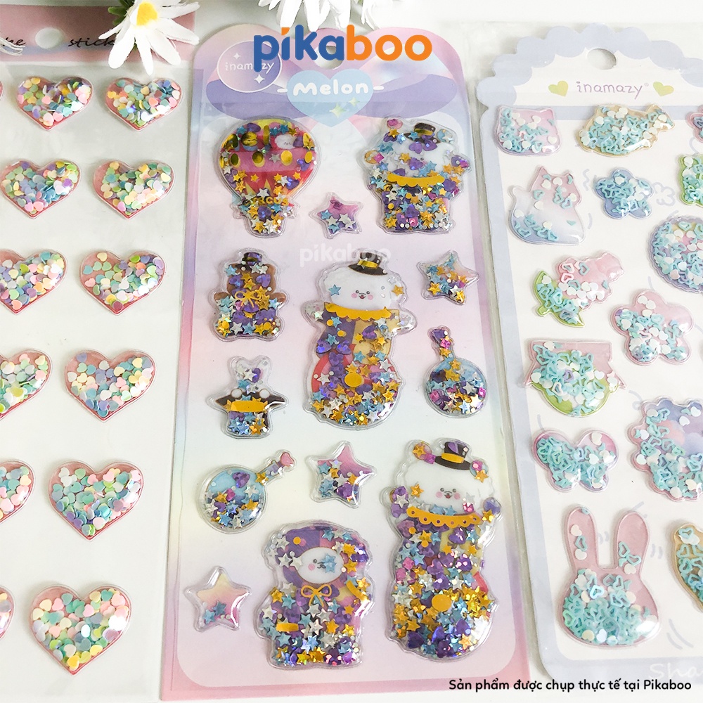 Đồ chơi sticker cho bé lắc kim tuyến lấp lánh siêu đẹp Pikaboo miếng dán 3D xịn xò mẫu mã đa dạng chất liệu PVC an toàn