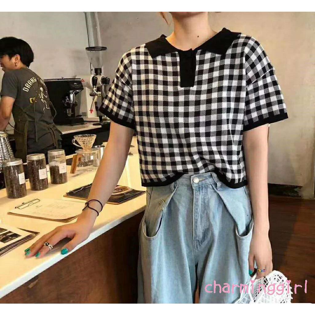 Áo Sơ Mi Ngắn Tay Họa Tiết Ca Rô Thời Trang Dành Cho Nữ