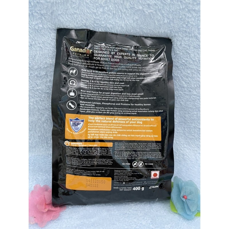 Thức Ăn Cho Chó Trưởng Thành Ganador Adult Lamb and Rice 400g - vị thịt cừu và gạo