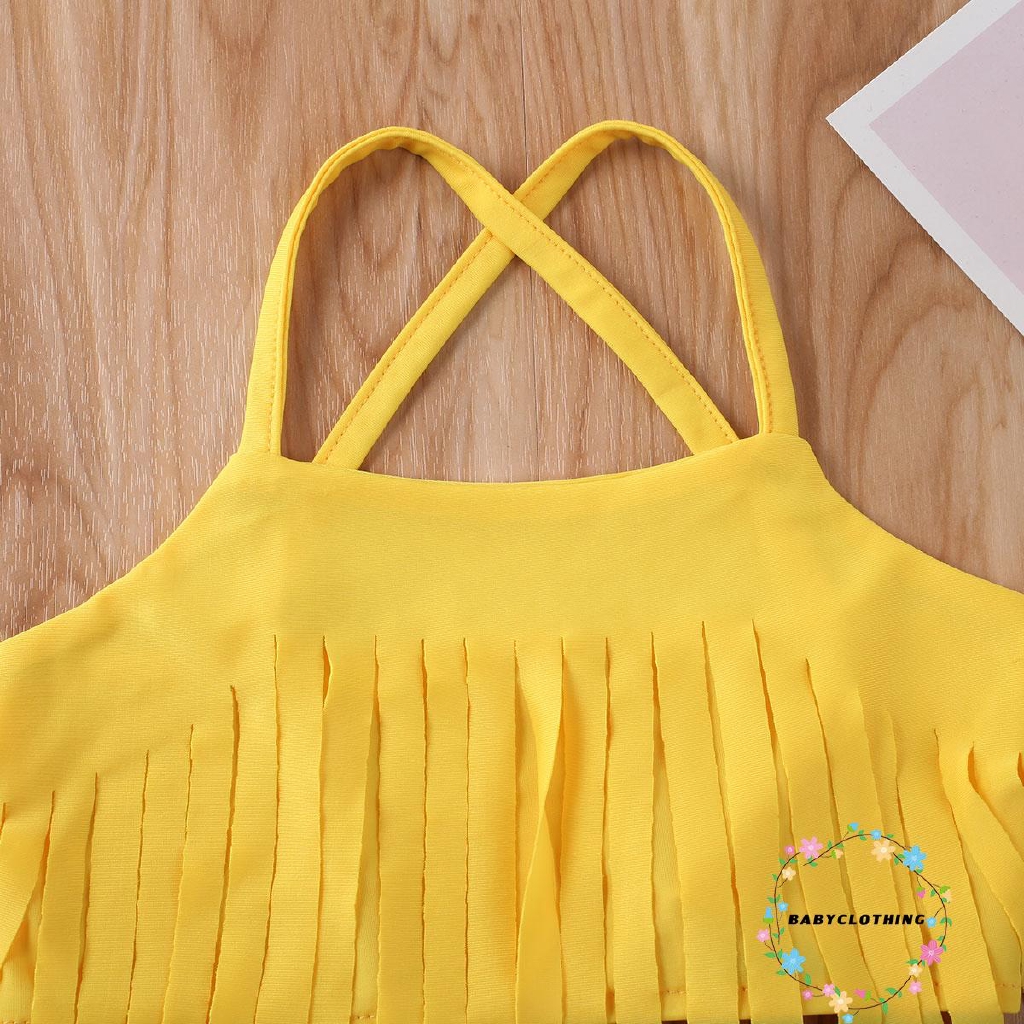 Set đồ bơi phối tua rua in hình trái chuối cho bé gái