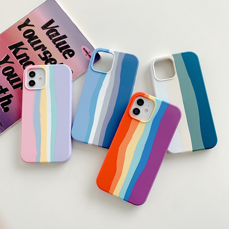 Ốp Điện Thoại Silicone Chống Sốc Màu Cầu Vồng Cho iPhone13pro max 12Mini Apple 11pro max xr
