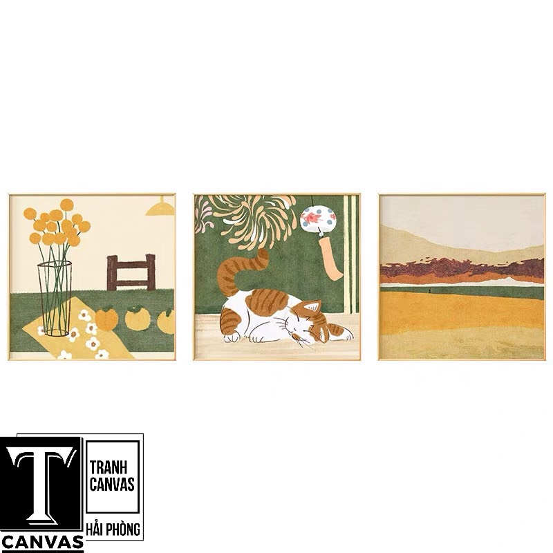 (Giá Xưởng) Tranh Canvas treo tường phòng khách, tranh hiện đại nghệ thuật, tranh con Mèo MEW 01-03 (không khung)