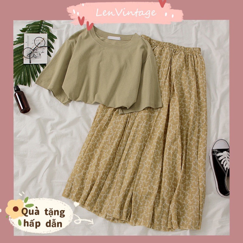 Chân váy hoa nhí Vintage cô gái Nhật Bản retro sinh viên nữ thời trang ngọt ngào ulzzang Lenvintage