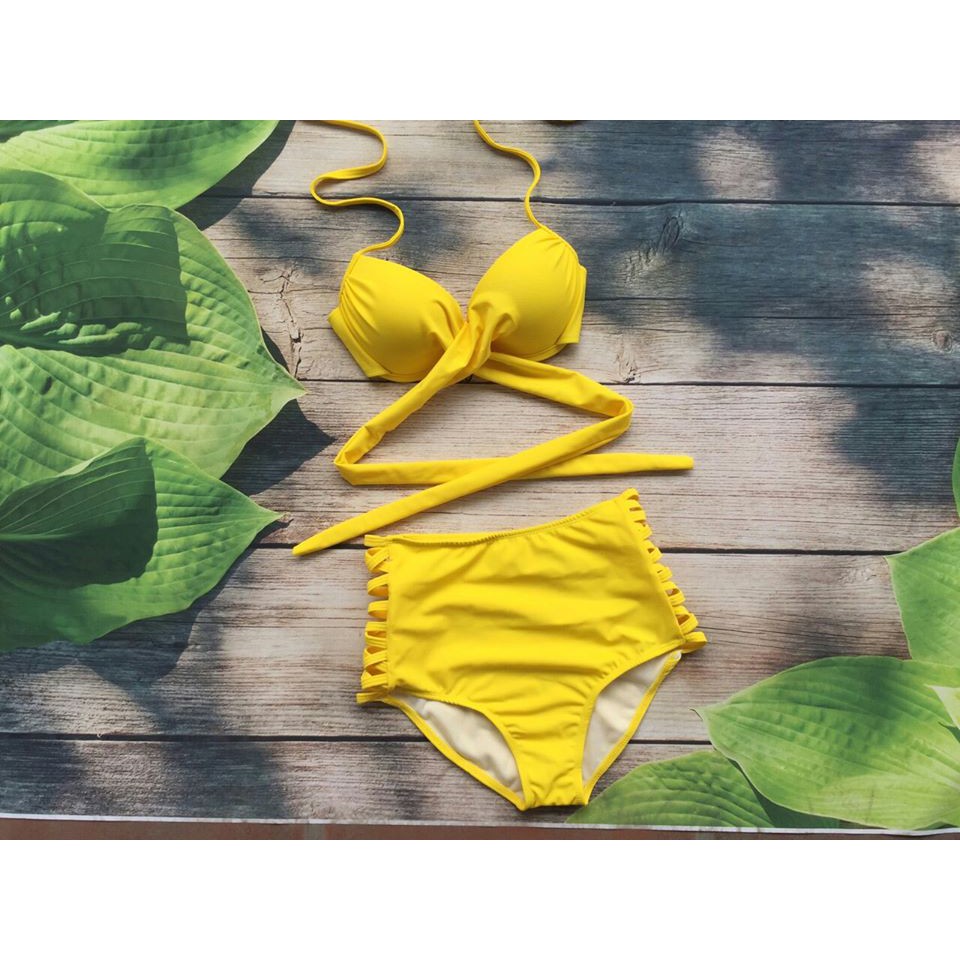 Bộ bơi Bikini hai mảnh đẹp màu vàng có gọng