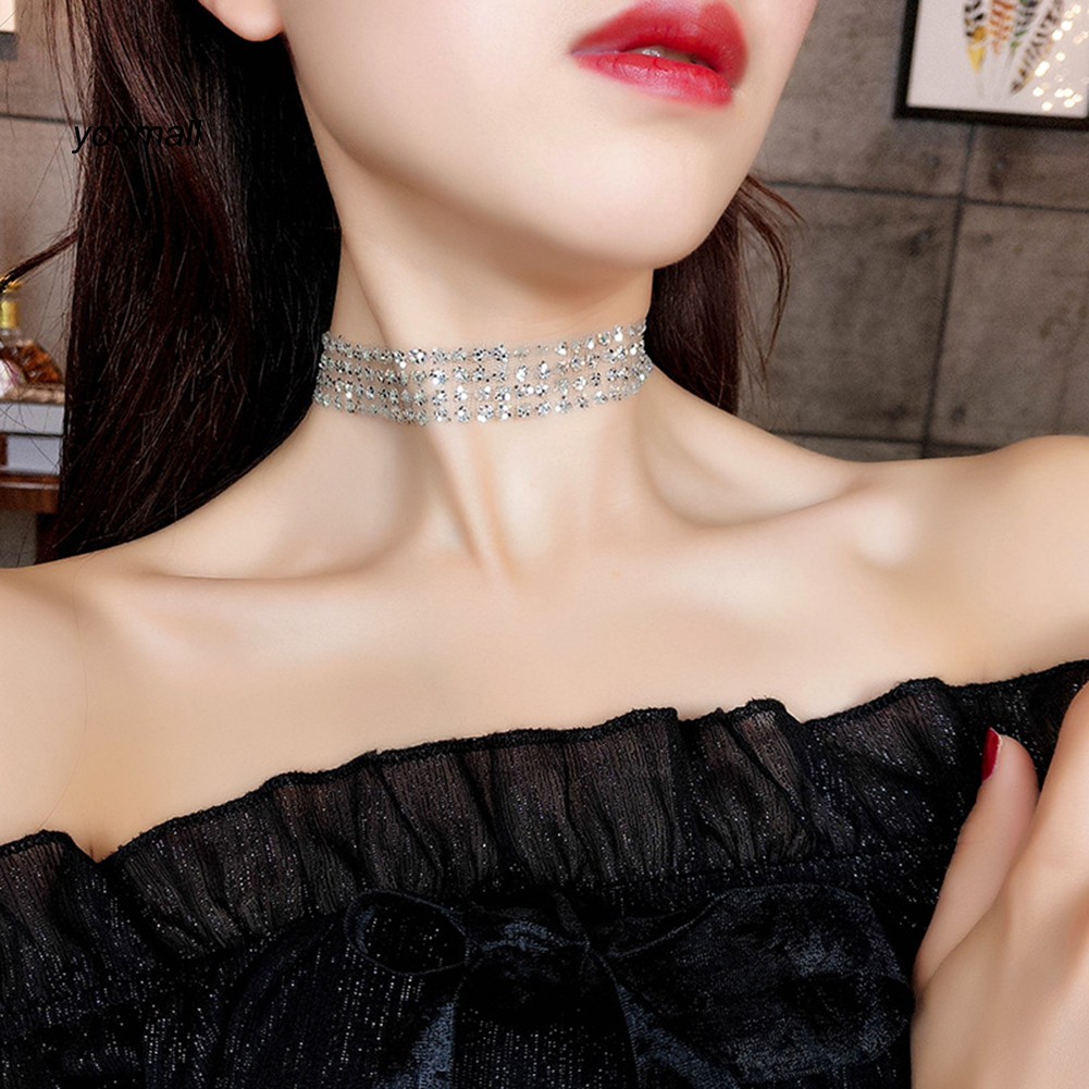 Vòng cổ choker đính cườm lấp lánh hợp thời trang