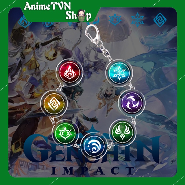 Móc khóa Mica dây chùm 7 nguyên tố Vision trong Game Genshin Impact