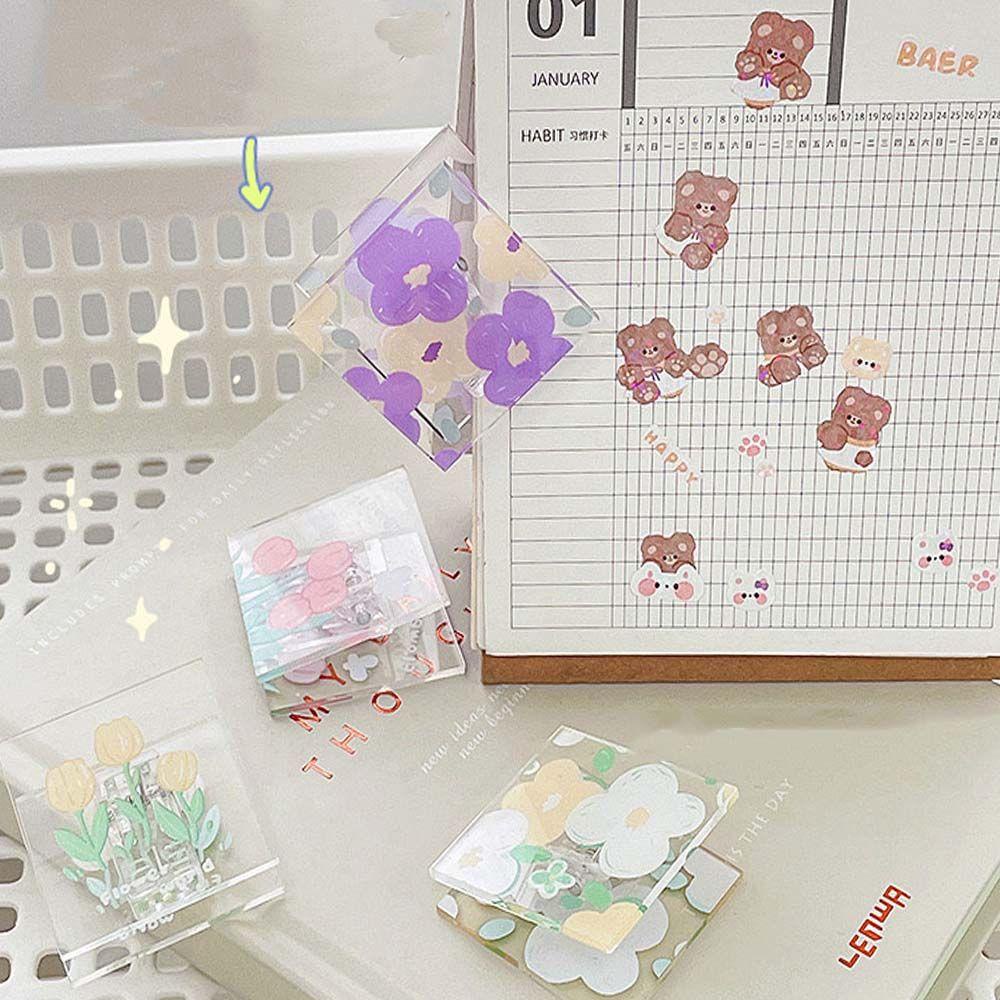 Kẹp Giấy Hình Vuông Họa Tiết Hoa Tulip Trong Suốt DIY