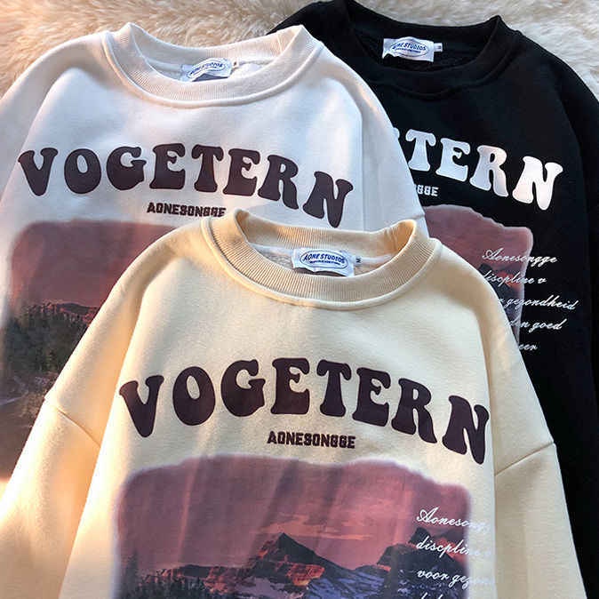 Áo thun ZHELIHANGFEI tay dài dáng rộng theo phong cách retro Mỹ thiết kế dễ phối đồ