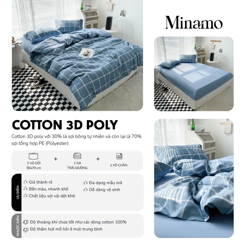 Bộ Chăn Ga Gối Cotton Poly 3D Minamo B04 Nhiều Mẫu, Chất Liệu Mềm Mịn, Không Bai Xù - Bảo Hành Chính Hãng Minamo