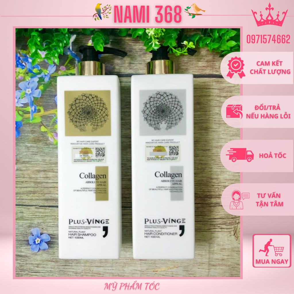 Dầu Gội Xả Collagen Vinge Trắng.Kích Thích Mọc Tóc, Phục Hồi Tóc Hư Tổn Hàng Chính Hãng Italy