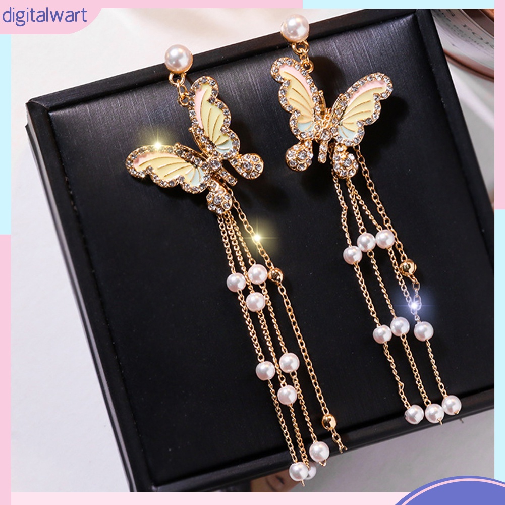 Đôi Khuyên Tai Dáng Dài Hình Bươm Bướm Đính Đá Thời Trang Cho Nữ