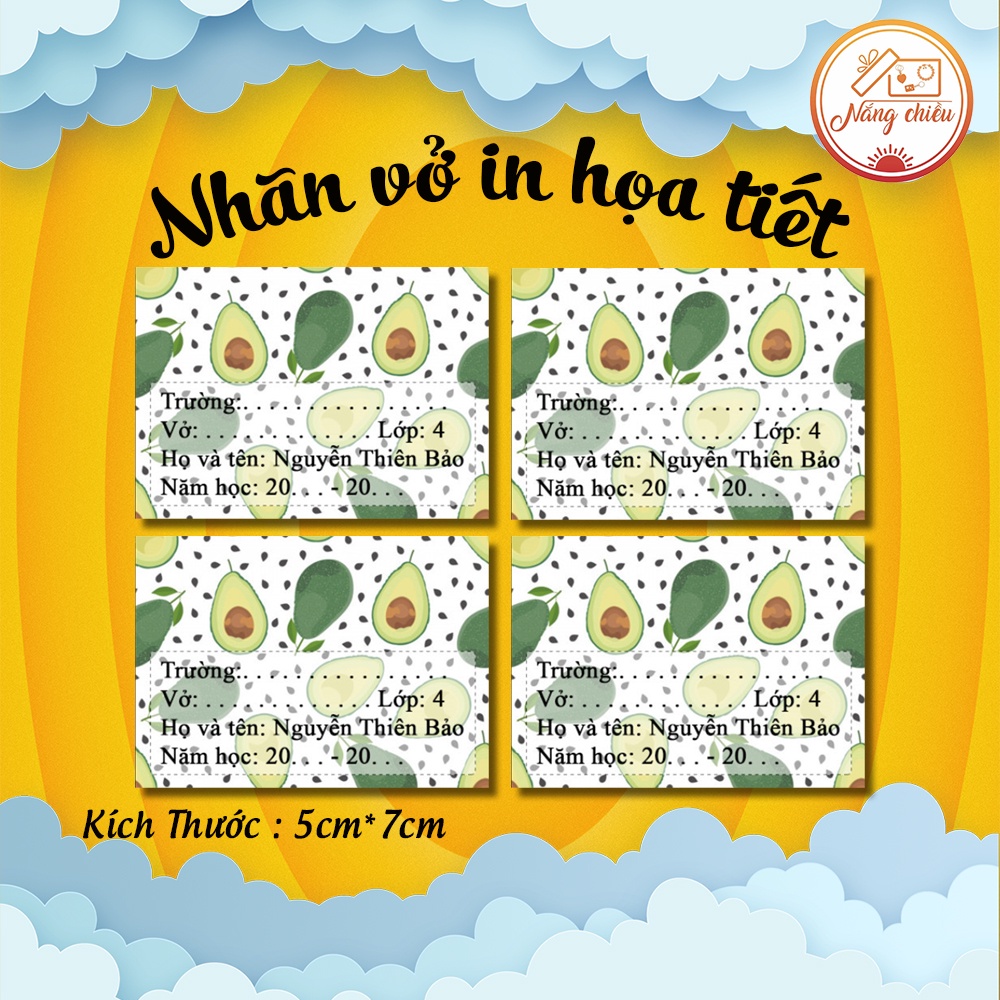 Nhãn vở cho con yêu đến trường, Nhãn dán in theo yêu cầu, dụng cụ học tập đáng yêu