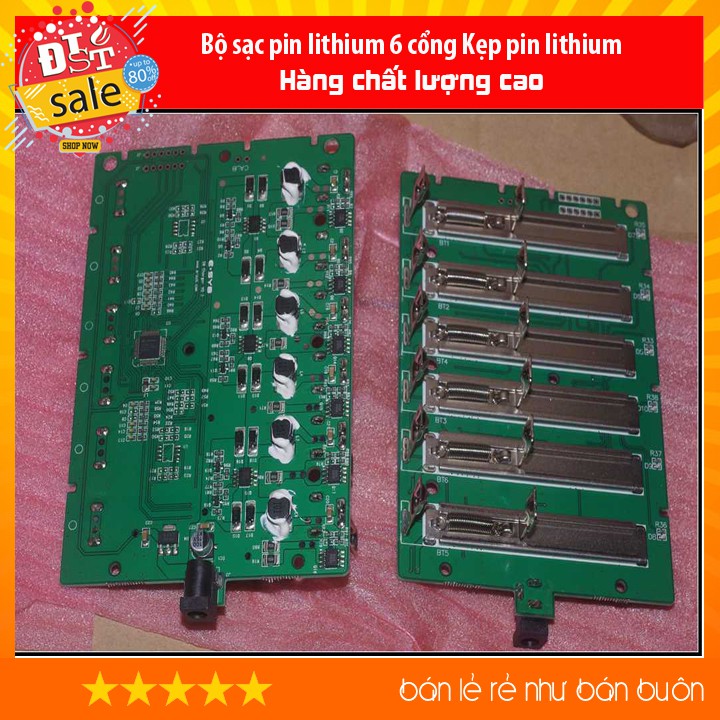 Mạch sạc pin lithium 18650 và nhiều loại pin khác -  6 cổng Kẹp - chống ngược cực, đầy tự ngắt