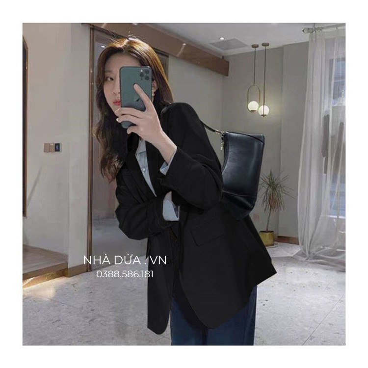 Áo vest nữ màu đen 2 lớp có cầu vai tôn dáng - áo blazer khoác ngoài đẹp phong cách Hàn Quốc form đứng