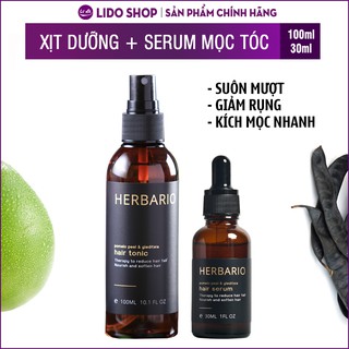 [CHÍNH HÃNG 100%] Bộ serum mọc tóc + nước xịt dưỡng tóc vỏ bưởi và bồ kết Herbario 100ml