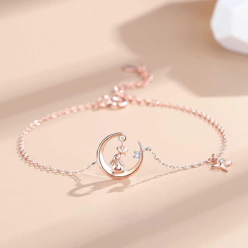 Vòng Tay Mạ Bạc 925 Hình Trăng Sao Đính Đá Zircon Thời Trang Cho Nữ