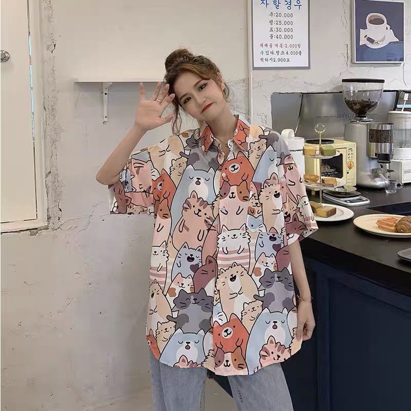 Áo Sơ Mi Tay Ngắn Dáng Rộng In Họa Tiết Hoạt Hình Thời Trang Mùa Hè Cho Nam | BigBuy360 - bigbuy360.vn