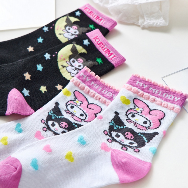 Vớ cổ cao thời trang in họa tiết hoạt hình nhiều màu sắc phong cách Harajuku Nhật Bản cho nữ