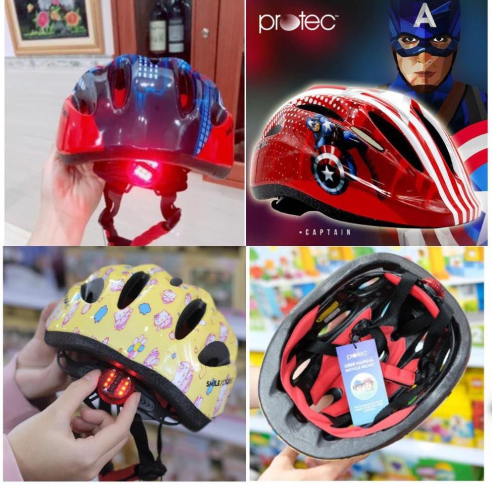 Nón bảo hiểm xe đạp cho bé Protect từ 1-12 tuổi siêu nhẹ 💕 Mũ bảo hiểm xe đạp cho bé có đèn hậu cực an toàn
