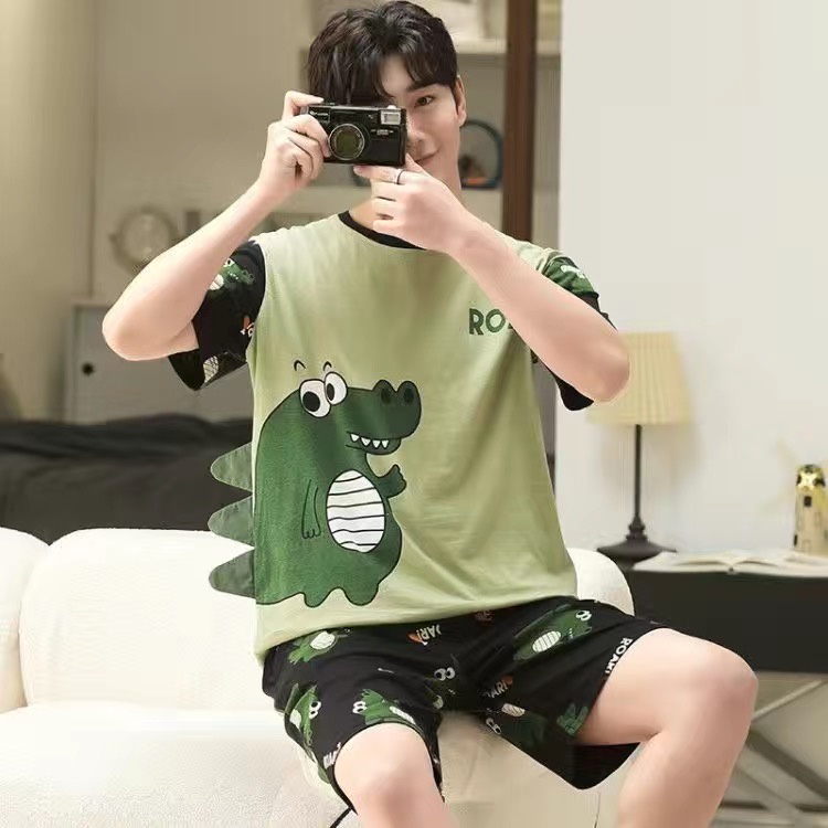 Bộ Đồ Ngủ Cotton Tay Ngắn In Họa Tiết Hoạt Hình Trẻ Trung Cho Nam