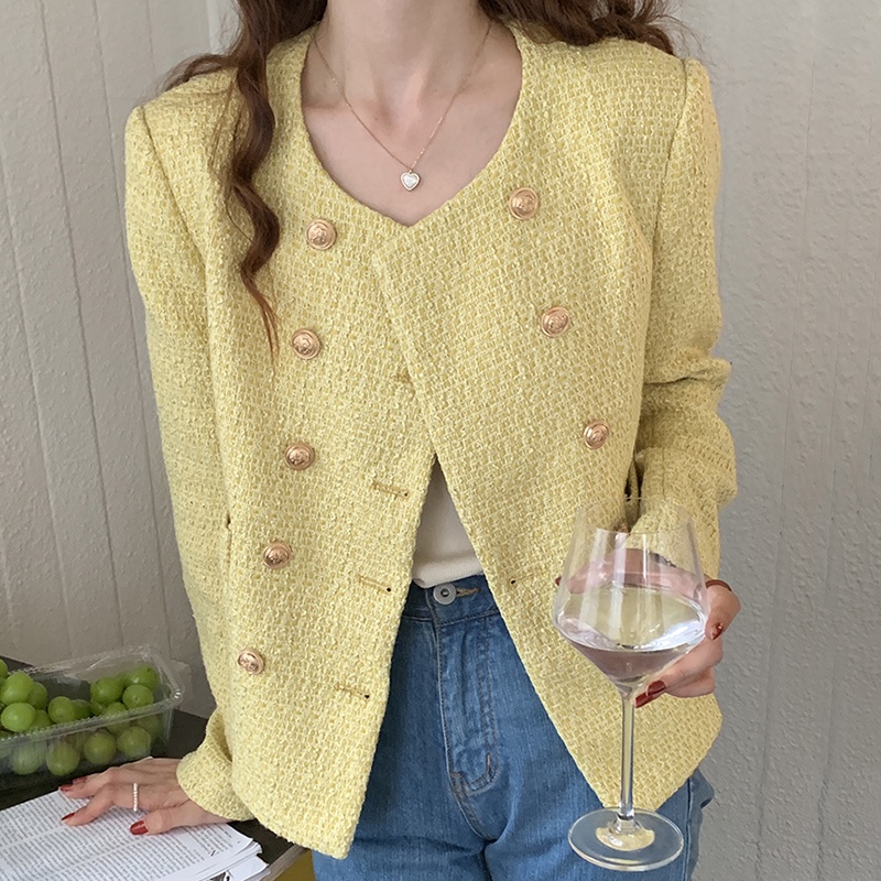 Áo dạ tweed nữ, áo khoác dạ cổ tròn 2 hàng khuy cài đẹp phong cách Hàn Quốc 2021 ( có feedback)