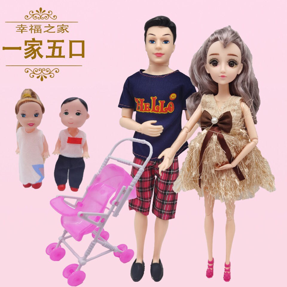 Cặp đôi Barbie mang thai Một gia đình năm búp bê mặc quần áo nam và quà tặng đồ chơi cho bé gái